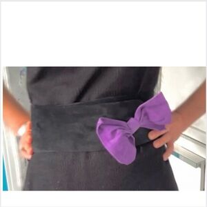 Vintage 80s black suede statement belt / wide with violet bow power waist chic